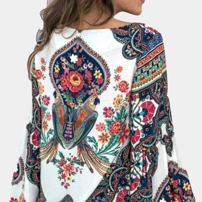 Airy ladies' summer blouse with floral print – Isabelle-Yellow-XS-Nora Luxe
