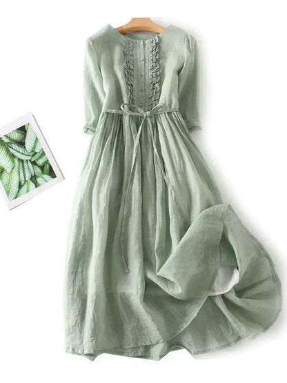 Airy linen dress with a loose fit for summer – Selina-Green-M-Nora Luxe