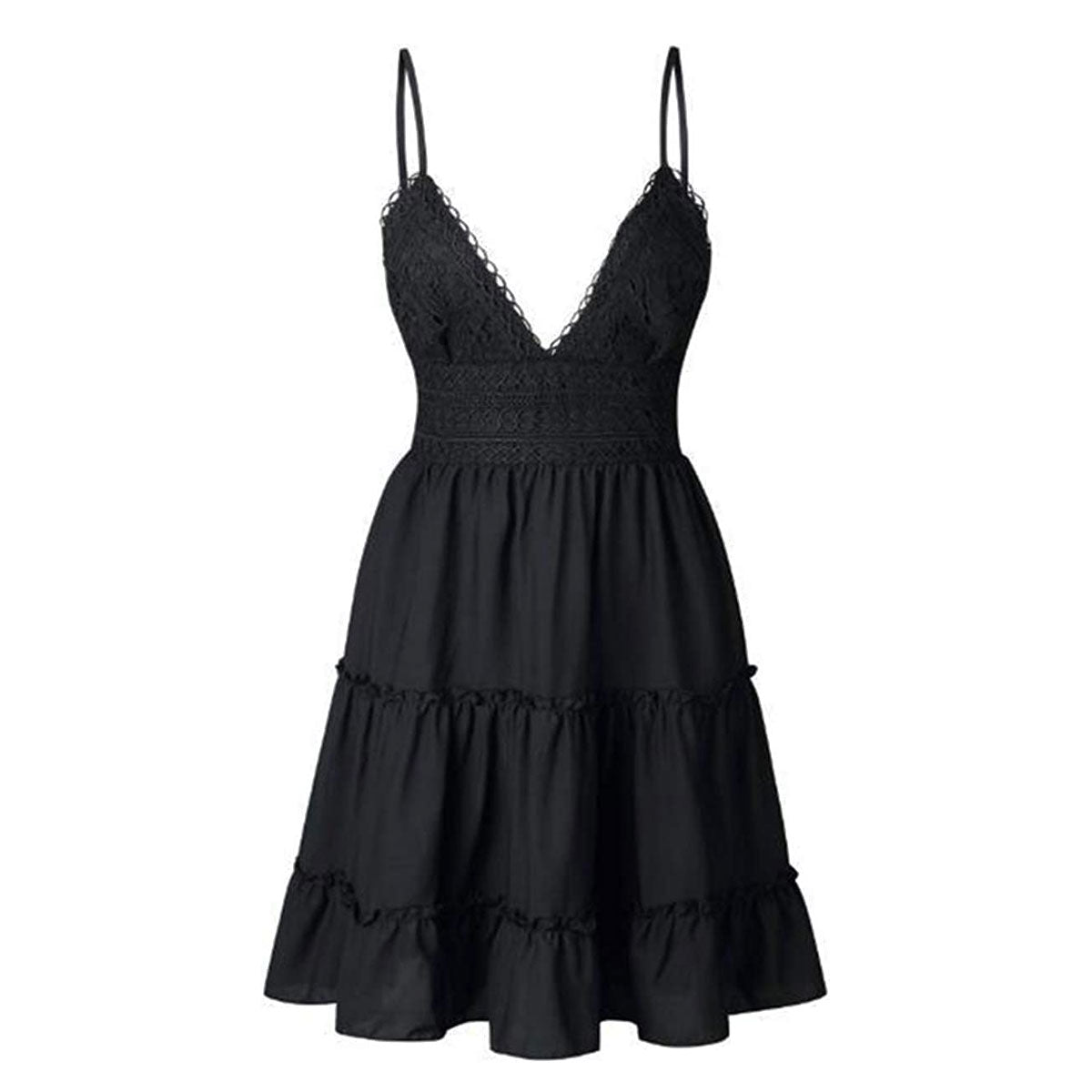 Airy & stylish mini dress with V-neck – Melina-Black-S-Nora Luxe