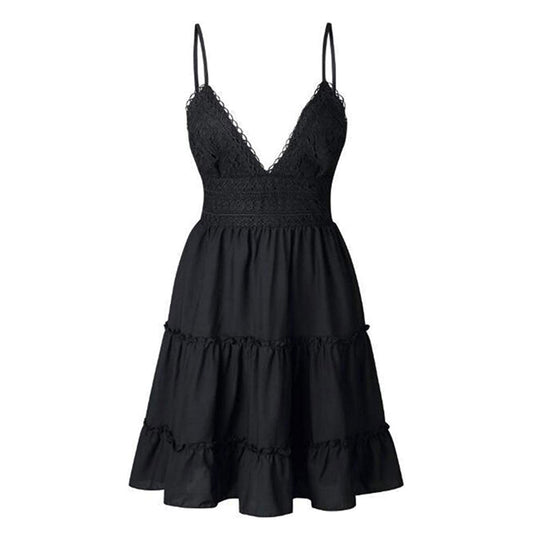 Airy & stylish mini dress with V-neck – Melina-Black-S-Nora Luxe
