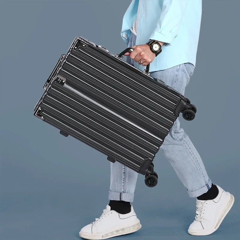 Aluminum frame hard shell suitcase – Geneva-Black-S (38 L)-Nora Luxe