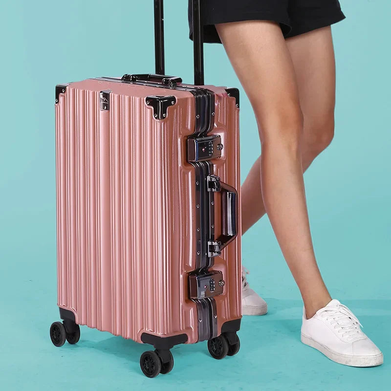 Aluminum frame hard shell suitcase – Geneva-Rose gold-S (38 L)-Nora Luxe