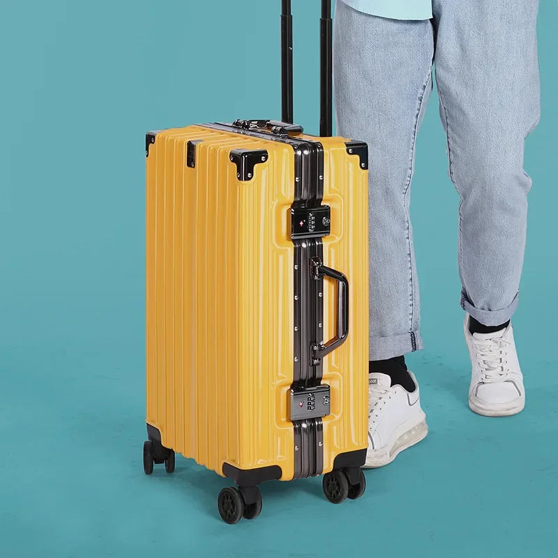 Aluminum frame hard shell suitcase – Geneva-Yellow-S (38 L)-Nora Luxe