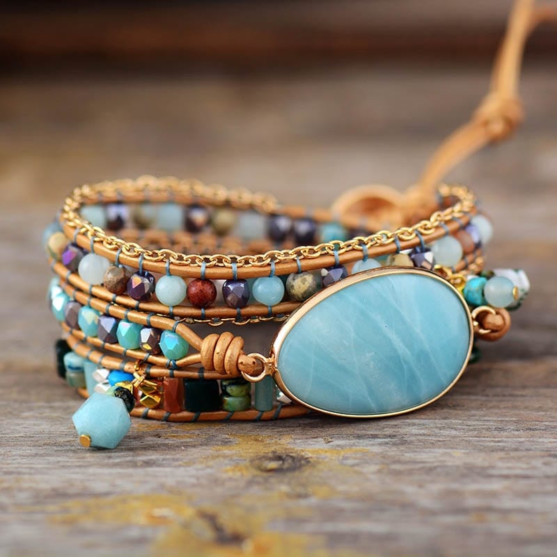 Amazonite Sea Blue Wrap Bracelet - Marina-Nora Luxe