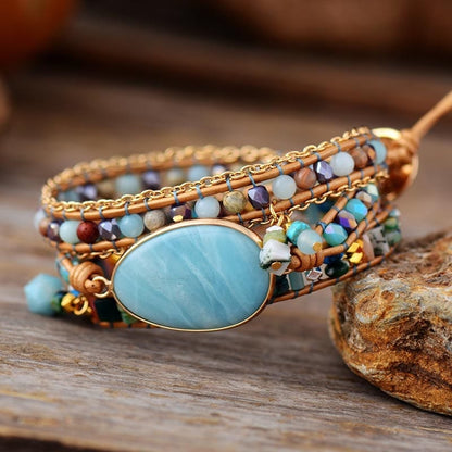 Amazonite Sea Blue Wrap Bracelet - Marina-Nora Luxe