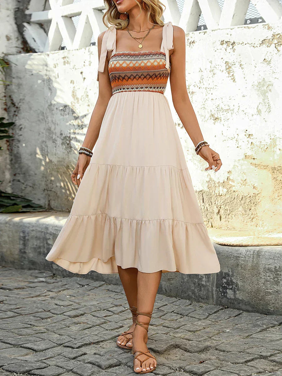 Apricot-colored airy & stylish spaghetti strap midi dress for summer – Lina-S-Nora Luxe