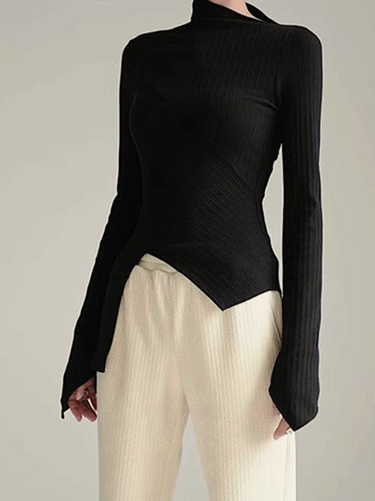 Asymmetrical Jumper with Cut for Ladies - Amelia-Black-XS-Nora Luxe