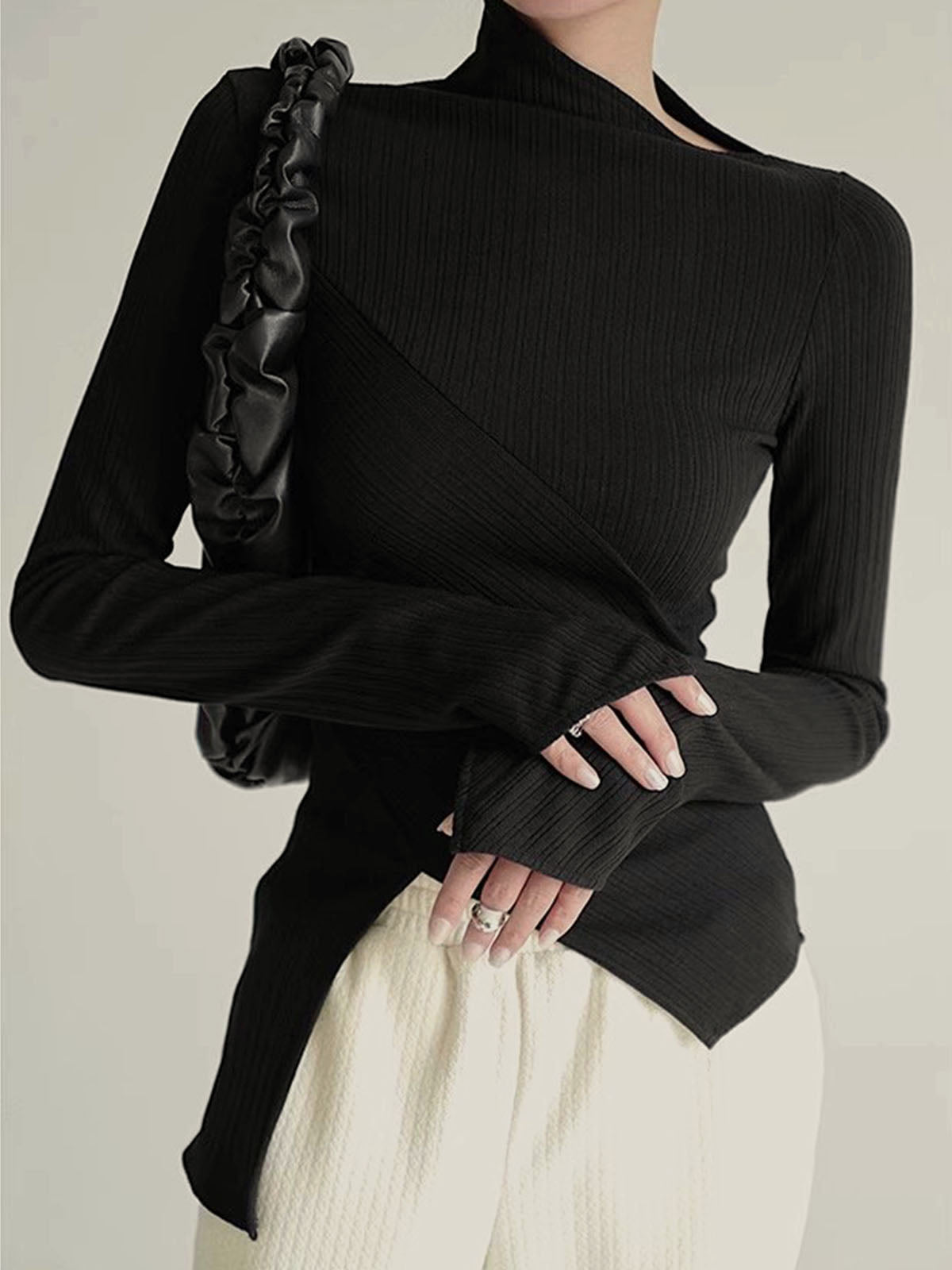 Asymmetrical Jumper with Cut for Ladies - Amelia-Black-XS-Nora Luxe