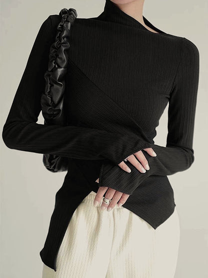 Asymmetrical Jumper with Cut for Ladies - Amelia-Black-XS-Nora Luxe