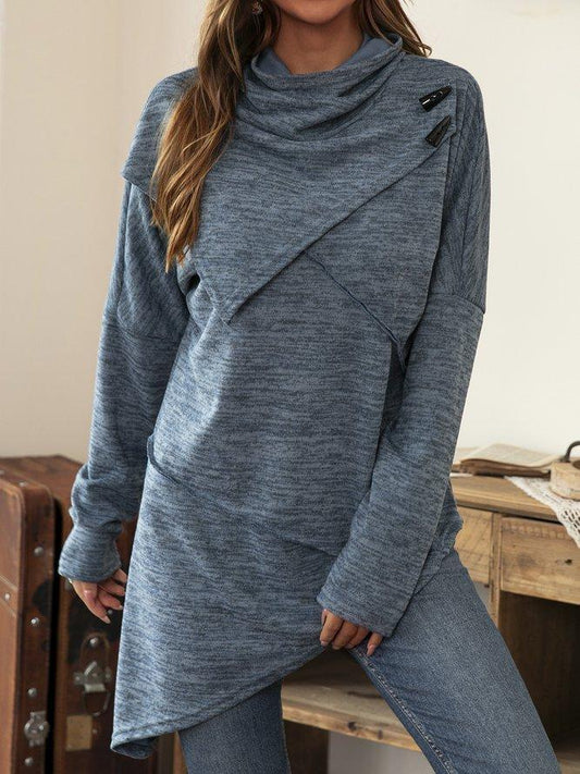 Asymmetrical Shirt with Waterfall Collar - Liora-Blue-S-Nora Luxe