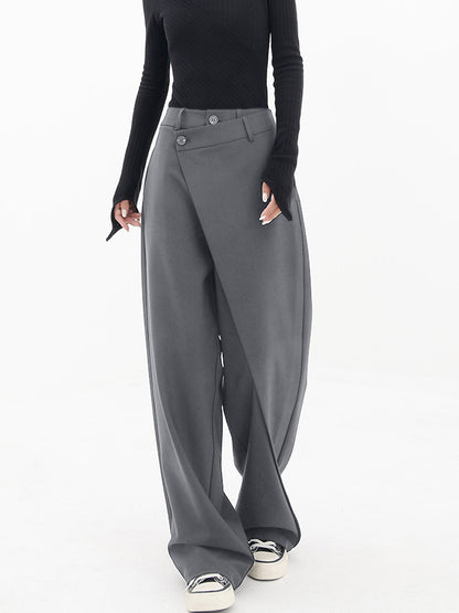 Asymmetrical Wide Women's Trousers with Double Button – Noa-Grey-XS-The Livary