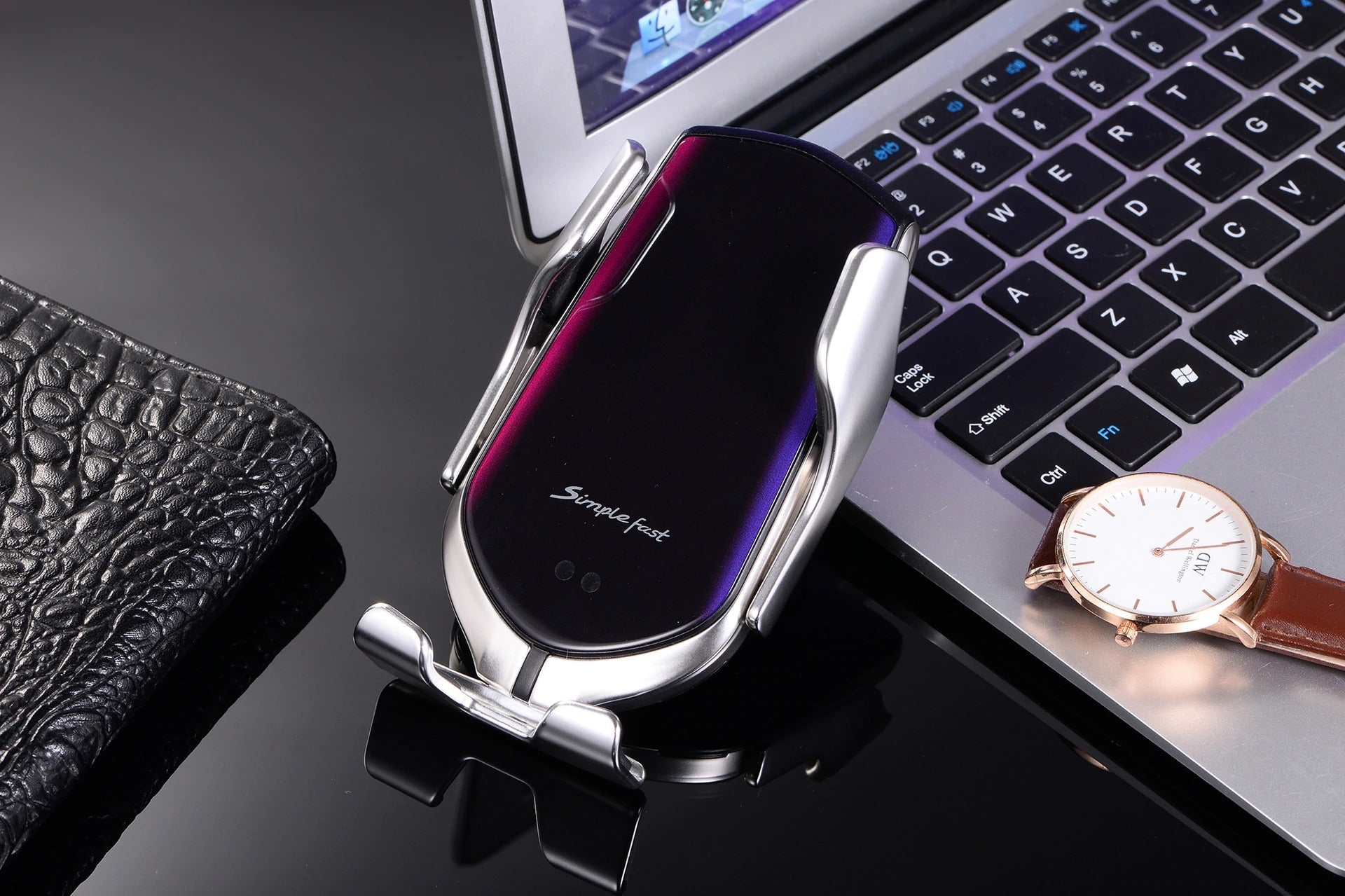 Automatic Phone Holder with Wireless Charger – GripCharge-Silver-The Livary