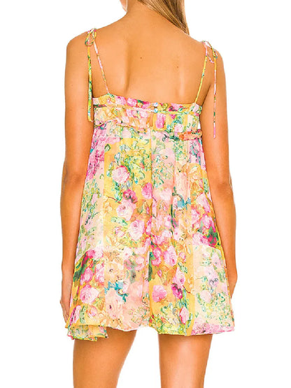 Backless Bohemian Mini Dress with Floral Print – Juliette-S-Nora Luxe