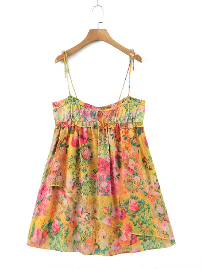 Backless Bohemian Mini Dress with Floral Print – Juliette-S-Nora Luxe