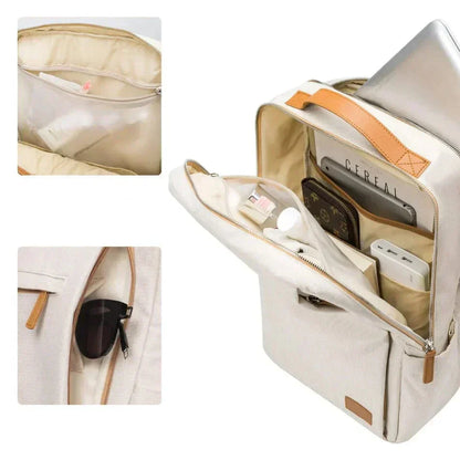 Backpack with Laptop Compartment and USB Charging Port - Nova-Beige-Nora Luxe