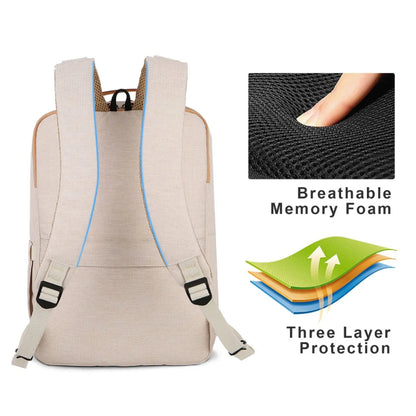 Backpack with Laptop Compartment and USB Charging Port - Nova-Beige-Nora Luxe