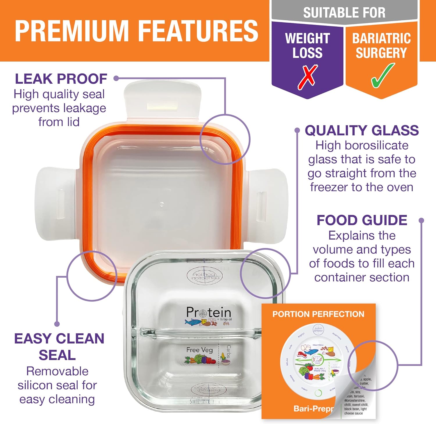 Bariatric Portion Control Glass Containers – 3-Pack-Nora Luxe