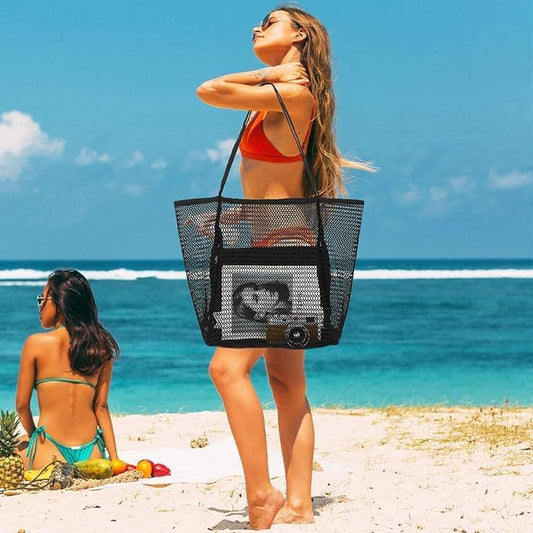 Foldable Mesh Beach Tote Bag with Inner Pocket