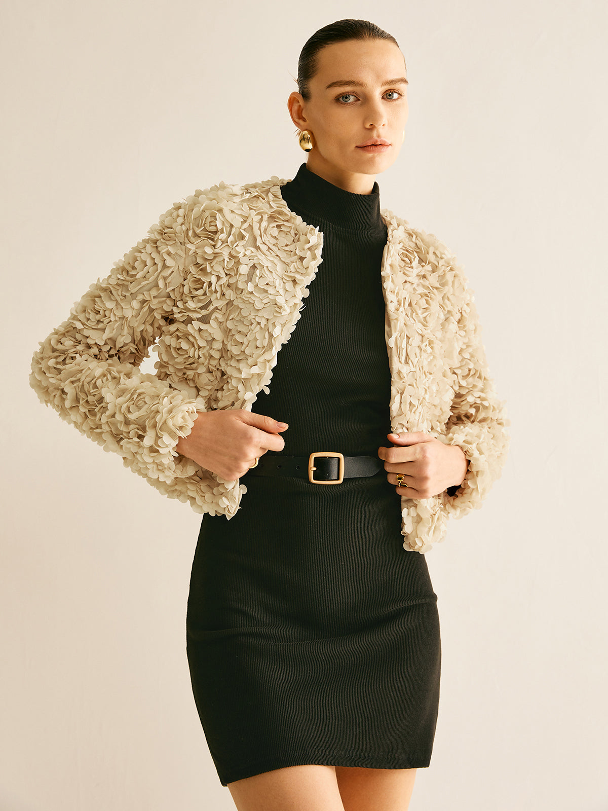 Beige Crew Neck Blazer for Women - Olivia-XS-Nora Luxe