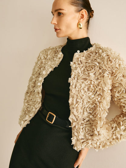 Beige Crew Neck Blazer for Women - Olivia-XS-Nora Luxe