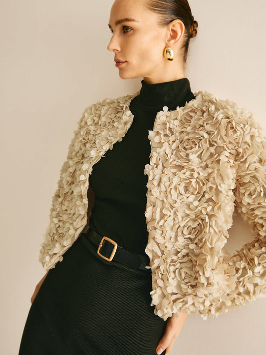 Beige Crew Neck Blazer for Women - Olivia-XS-Nora Luxe