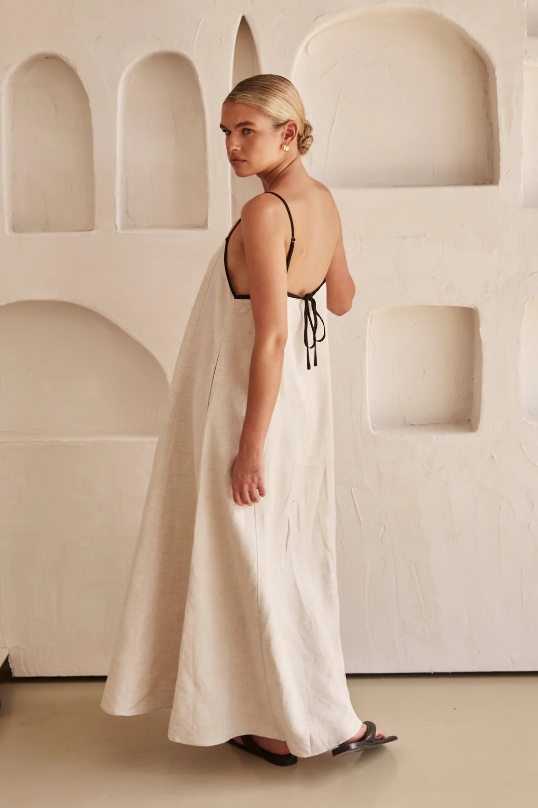Beige Summer Dress with Feminine Silhouette – Isara-S-State of Style