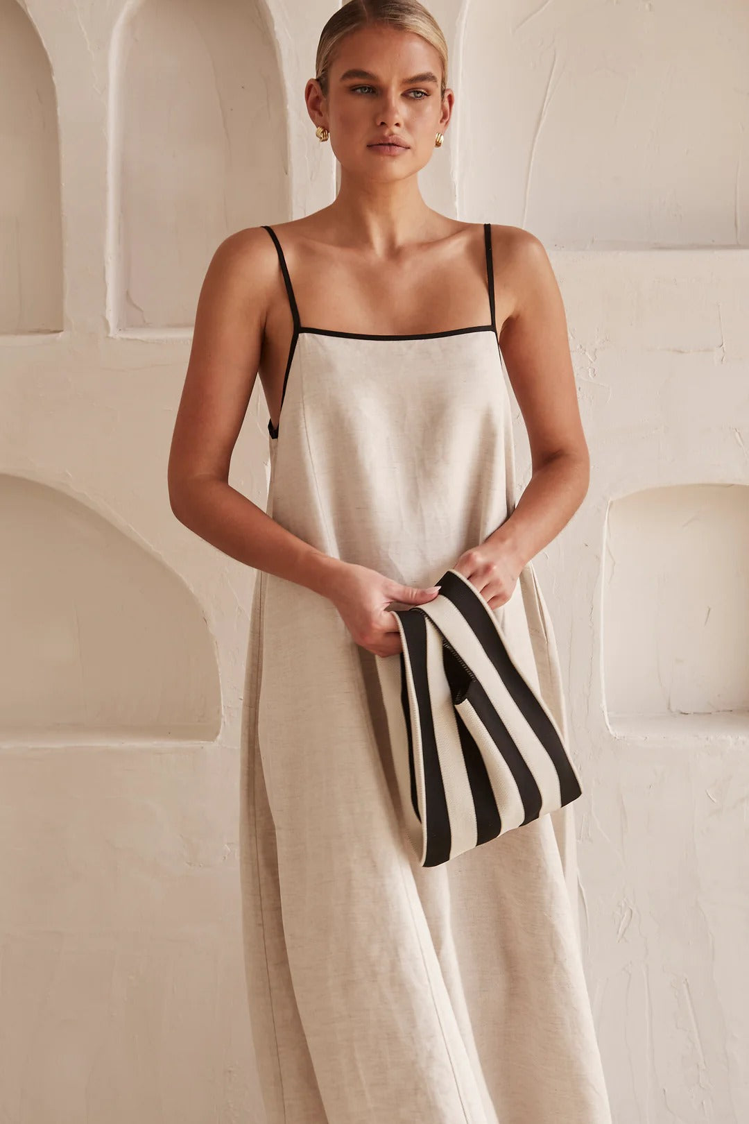 Beige Summer Dress with Feminine Silhouette – Isara-S-State of Style