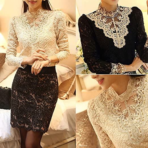 Ladies' blouse with autumnal embroidered lace – Elisabeth