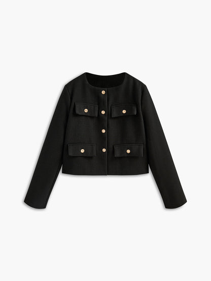 Black Gold Button Tweed Blazer - Camille-XS-Nora Luxe