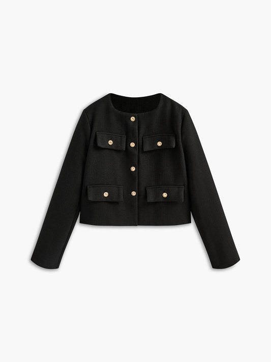 Black Gold Button Tweed Blazer - Camille-XS-Nora Luxe
