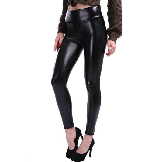 Black Imitation Leather Leggings - Aurora-S-Nora Luxe