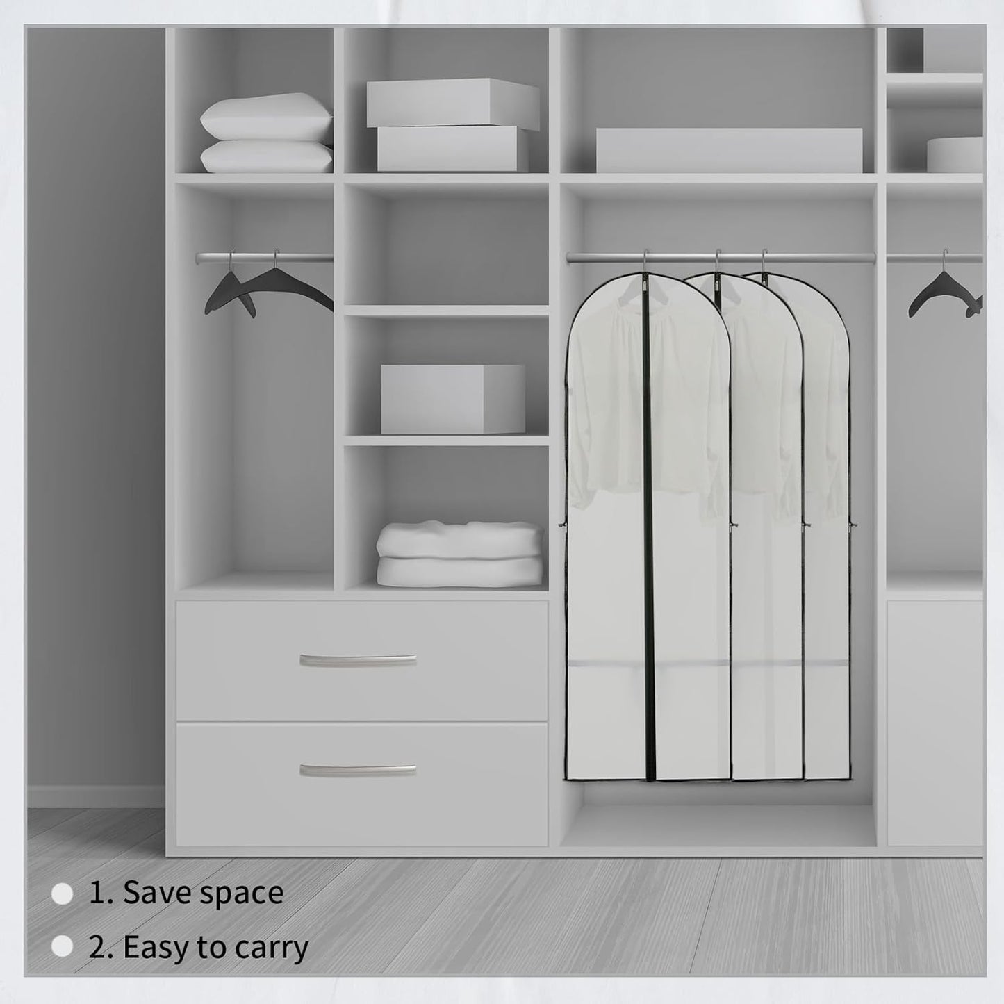 Long Garment Storage Cover – 70.87" (180.00 cm) Dress Bag with Zipper & Window (2-Pack)