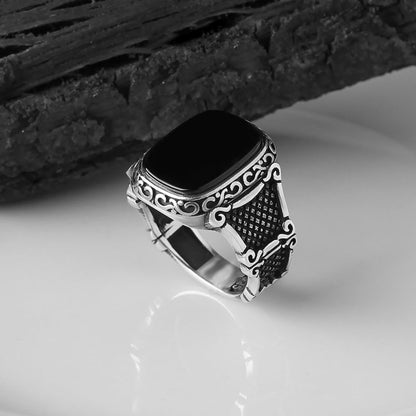 Black Onyx Silver Ring for Men - Max-2.24 in-Nora Luxe