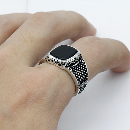 Black Onyx Silver Ring for Men - Max-2.24 in-Nora Luxe