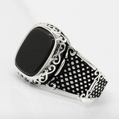 Black Onyx Silver Ring for Men - Max-2.24 in-Nora Luxe