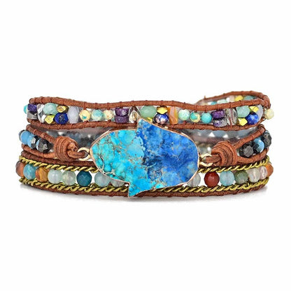 Blue Hamsa Turquoise Wrap Bracelet - Soraya-Nora Luxe
