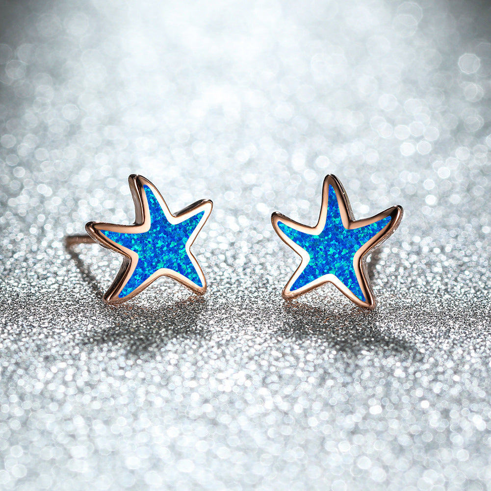 Blue Opal Starfish Earrings - Marina-Blue Opal-Rose gold-Nora Luxe