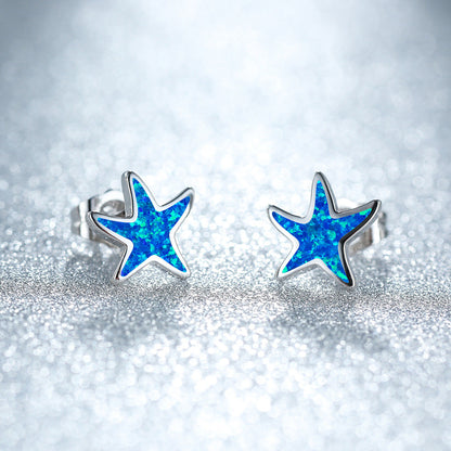 Blue Opal Starfish Earrings - Marina-Blue Opal-Silver-Nora Luxe