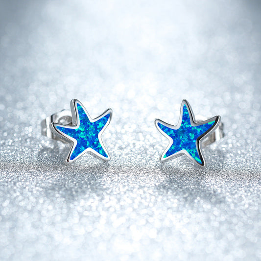 Blue Opal Starfish Earrings - Marina-Blue Opal-Silver-Nora Luxe
