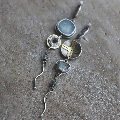 Blue Stone Cross Earrings - Elias-Nora Luxe