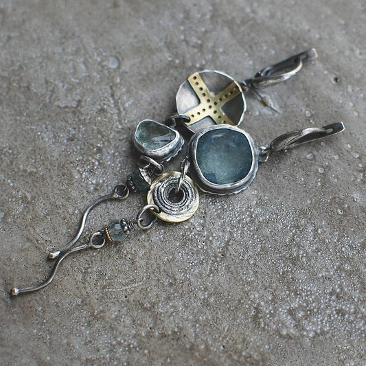 Blue Stone Cross Earrings - Elias-Nora Luxe