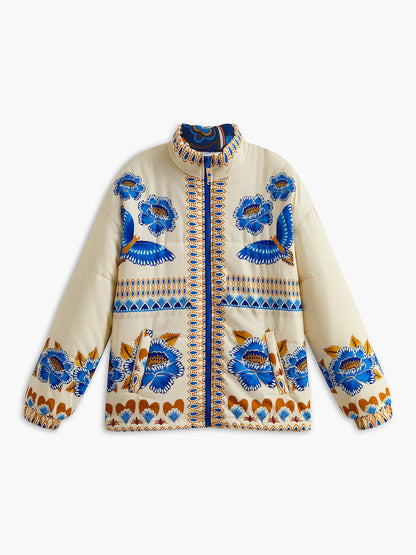 Bohemian Winter Jacket with Print and Zip - Zahara-S-Nora Luxe