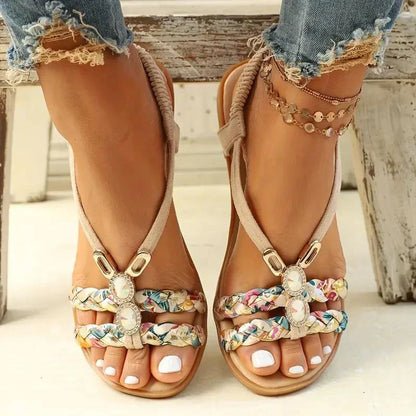 Boho-Beaded Slip-On Summer Sandals - Amira-Beige-3-Nora Luxe