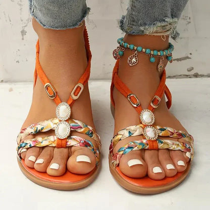Boho-Beaded Slip-On Summer Sandals - Amira-Orange-3-Nora Luxe