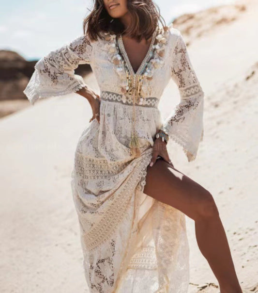 Boho Maxi Dress - Elvira-Beige-S-The Livary