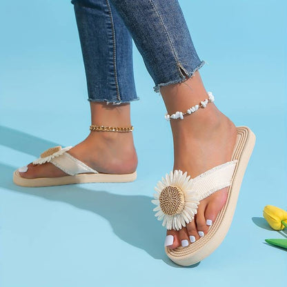 Boho Slip-On Sandals with Flower Detail – Marivi-Black-3-State of Style