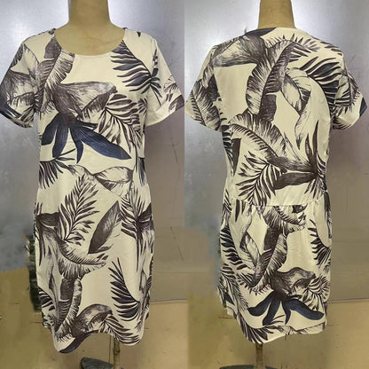 Botanical summer dress with round neck & floral A-line shape – Elvira-White-S-Nora Luxe
