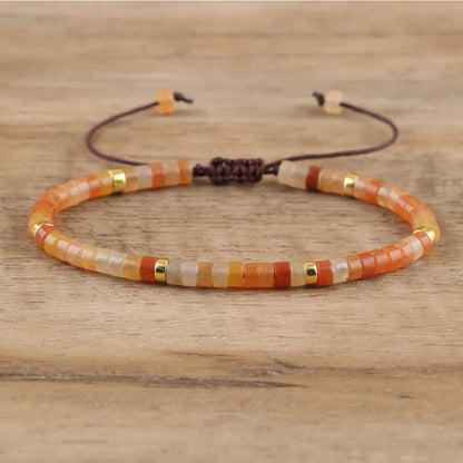 Braided Bracelet with 2.4 mm Natural Stone Rollers - Seraphina-Rode aventurijn-Nora Luxe