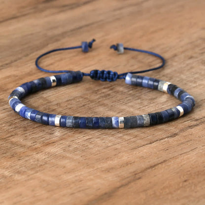 Braided Bracelet with 2.4 mm Natural Stone Rollers - Seraphina-Sodalite-Nora Luxe