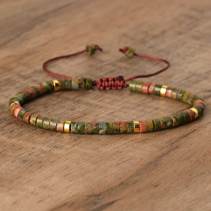 Braided Bracelet with 2.4 mm Natural Stone Rollers - Seraphina-Unakite-Nora Luxe